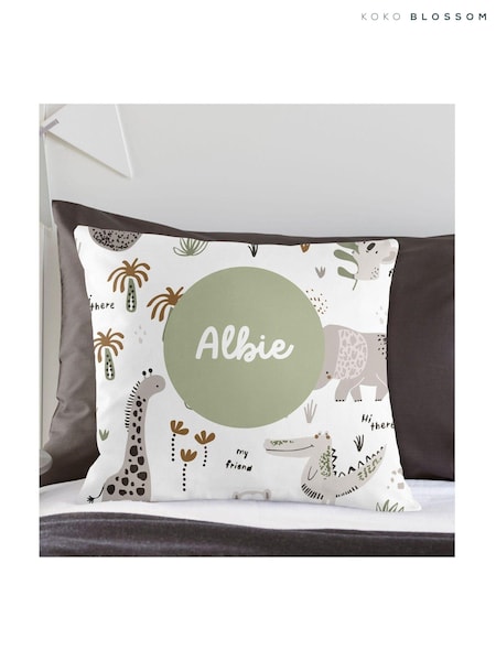 100% Linen Personalised Kids Safari Cushion by Koko Blossom (AJ9564) | £30