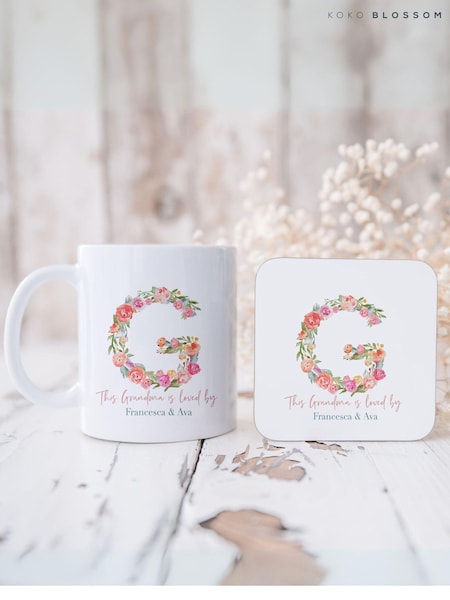 Personalised Floral Initial Mug Coaster By Koko Blossom (AJ9578) | £20