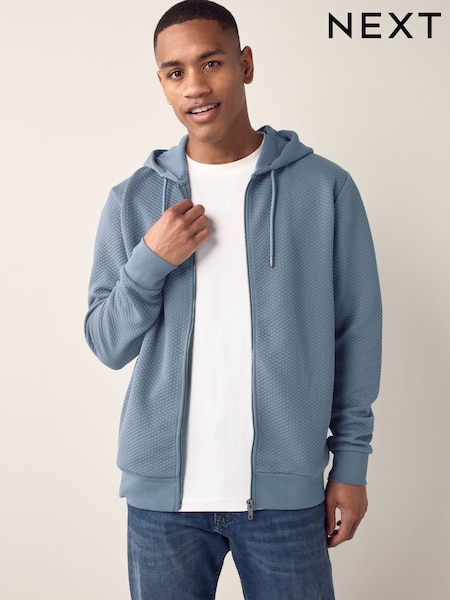 Blue Textured Zip Through Hoodie (AJ9807) | £40