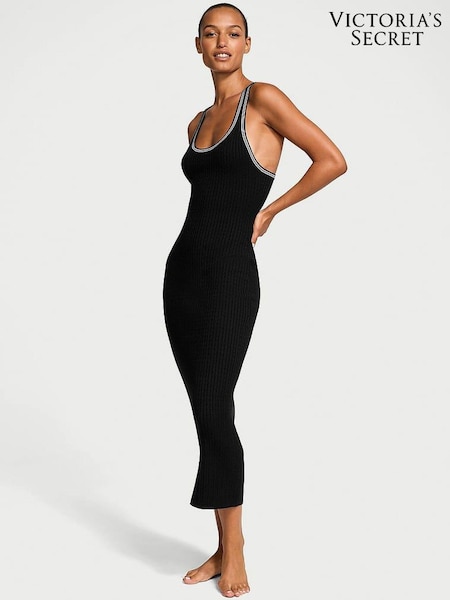 Victoria's Secret Black Logo Cable Knit Tank Slip Dress (AJ9850) | £75