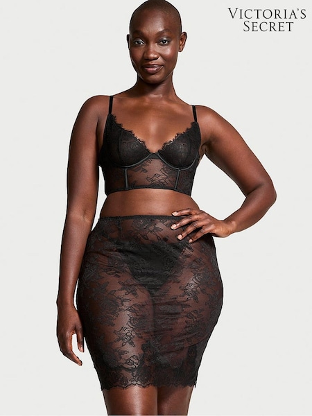 Victoria's Secret Black Rose Lace Bralette & Midi Skirt Set (AJ9866) | £109