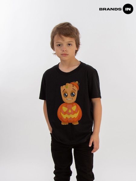 Brands In Black Boys Halloween Marvel Pumpkin Groot 100% Cotton T-Shirt (AJ9871) | £20