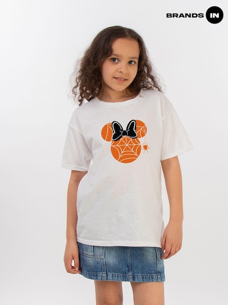 Brands In White Girls Disney Minnie Mouse Halloween Cobweb 100% Cotton T-Shirt (AJ9873) | £20
