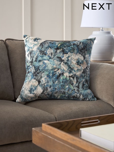 Navy Floral Cut Velvet Cushion (AJ9875) | £26