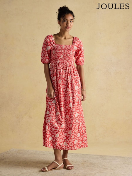 Joules Billie Red Cotton Midi Dress (AK0006) | £65