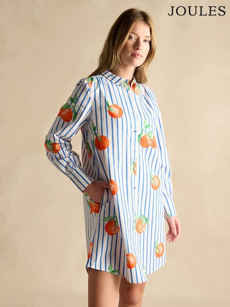 Joules Phoebe Orange Print Cotton Shirt Dress (AK0007) | £67