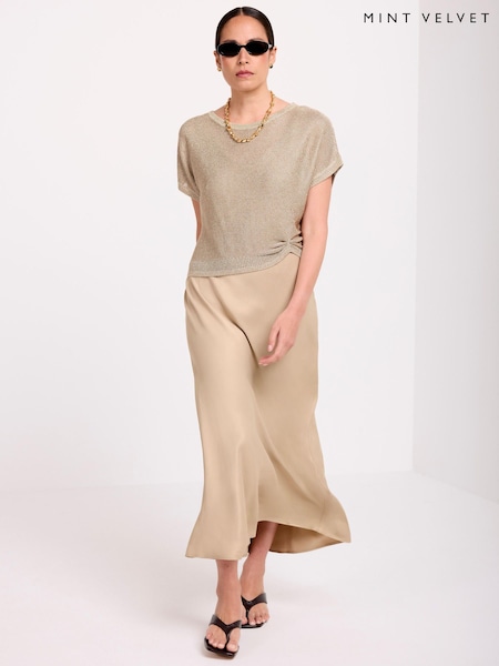Gold - Mint Velvet Woven Mix Metallic Dress
