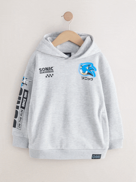 Grey Sonic Hoodie (3-16yrs) (AK0299) | £27 - £34