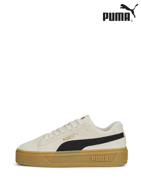 Puma White Womens Smash Platform V3 Suede Sneakers Trainers (AK0465) | £65