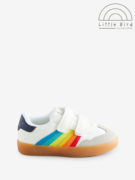Little Bird by Jools Oliver White Younger Gum Sole Trainers with Rainbow Stripe (AK0619) | £26 - £30