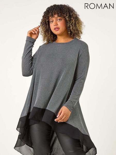 Roman Metallic Curve Glitter Chiffon Hem Tunic Top (AK0771) | £38