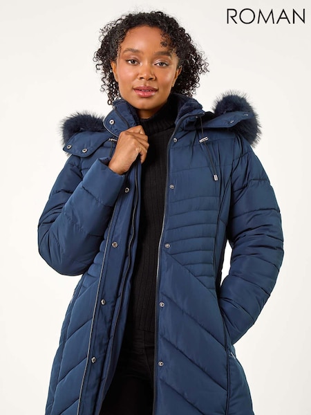 Roman Blue Petite Hooded Longline Quilted Coat (AK0791) | £90