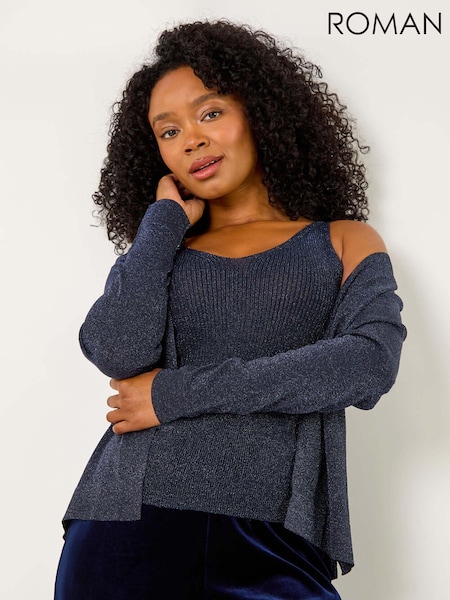 Roman Blue Petite Sparkle Open Knit Cardigan (AK0792) | £32