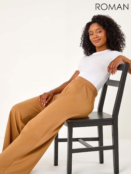 Roman Natural Petite Wide Leg Ponte Stretch Trousers (AK0794) | £32