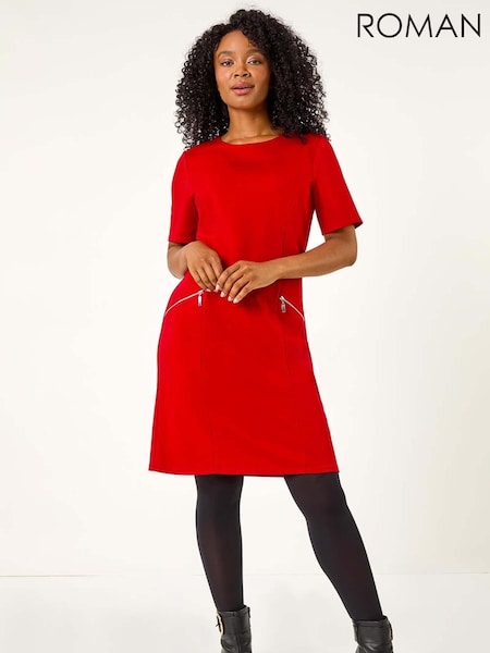 Roman Red Petite Zip Detail Pocket Shift Dress (AK0801) | £42