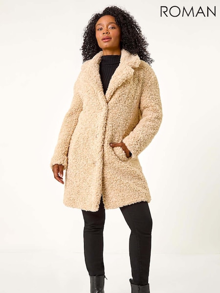 Roman Natural Petite Teddy Longline Coat (AK0814) | £85