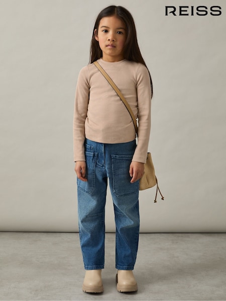 Reiss Tan Trina 9-13 yrs Cotton Blend Ruched T-Shirt (AK0890) | £16