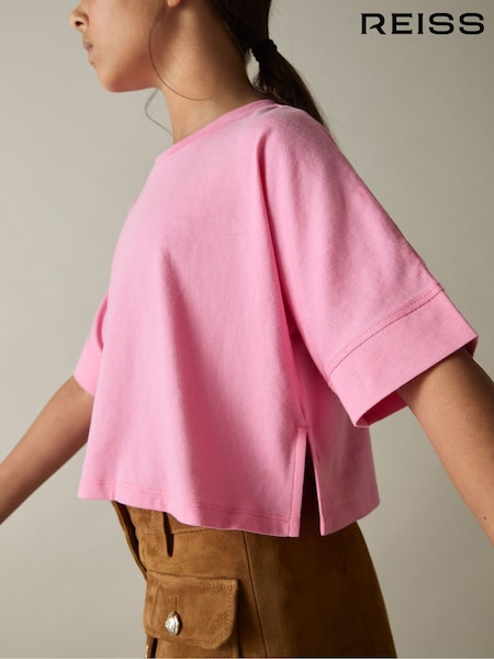 Reiss Bright Pink Lois 9-13 yrs Cotton Oversized Short-Sleeve T-Shirt (AK0891) | £12