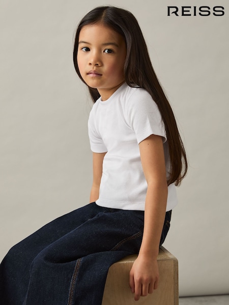 Reiss Ivory Victoria 4-9 yrs Cotton-Jersey Ribbed Short-Sleeve T-Shirt (AK0904) | £10