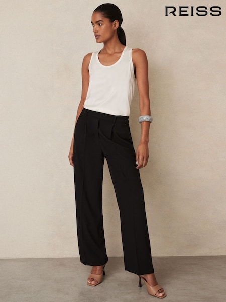 Reiss Black Eden Petite Elasticated-Waist Wide-Leg Twill Trousers (AK0908) | £128