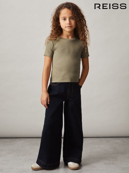 Reiss Khaki Victoria 4-9 yrs Cotton-Jersey Ribbed Short-Sleeve T-Shirt (AK0926) | £10