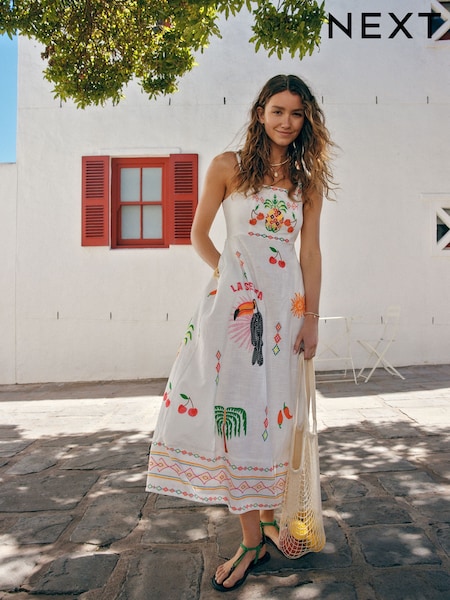 Multi 100% Cotton Summer Midi Dress (AK1020) | £58