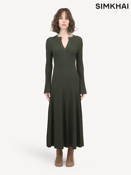 Simkhai Green Genna Ribbed Midi Dress (AK1209) | £230