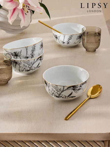 Lipsy Set of 4 White Floral Cereal Bowls (AK1231) | £25