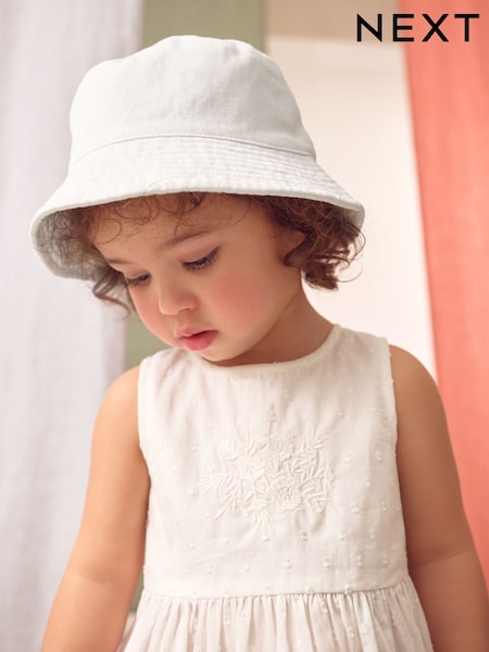 White/Pink 100% Cotton Bucket Hat (3mths-16yrs) (AK1504) | £6 - £10