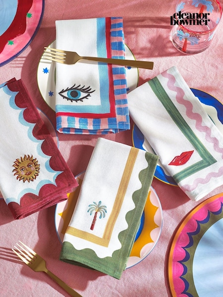 Eleanor Bowmer Set of 4 White Electric Coast Icon 100% Cotton Napkins (AK1520) | £30