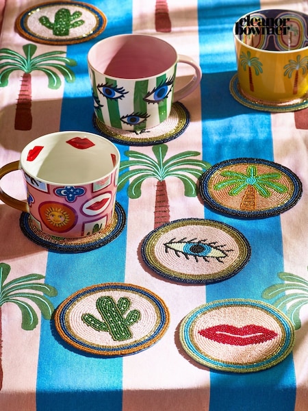 Eleanor Bowmer Set of 4 Pink Electric Coast Icon Beaded Coasters (AK1524) | £20