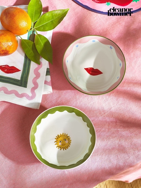 Eleanor Bowmer Set of 2 White Electric Coast Sun & Lips Nibble Bowls (AK1533) | £22