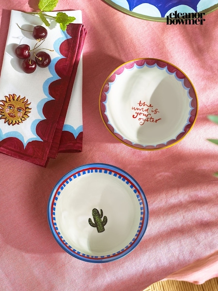 Eleanor Bowmer Set of 2 White Electric Coast Cactus & Oyster Nibble Bowls (AK1535) | £22