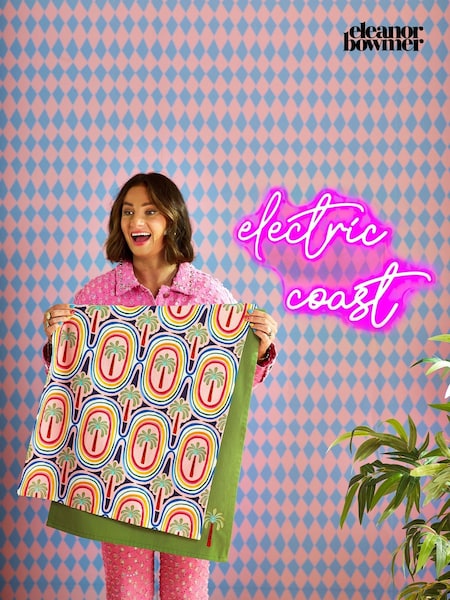 Eleanor Bowmer Set of 2 Green Electric Coast Palm Tree Single Oven Glove Tea 100% Cotton Towels Set (AK1540) | £34