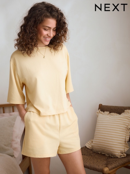 Yellow Textured Short Set Pyjamas (AK1596) | £28