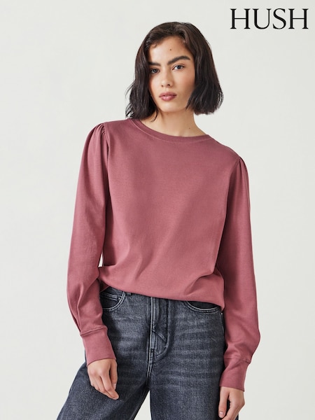 Hush Pink Emily Puff Sleeve 100% Cotton Jersey Top (AK1671) | £40