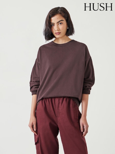 Hush Brown Flo Oversized Long Sleeve 100% Cotton T-Shirt (AK1725) | £45