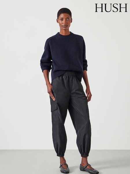 Hush Black Ava Shiny Lightweight Cargo Trousers (AK1726) | £80