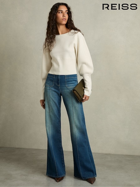 Reiss Cream Ella Wool-Blend Balloon-Sleeve Cropped Jumper (AK1773) | £138