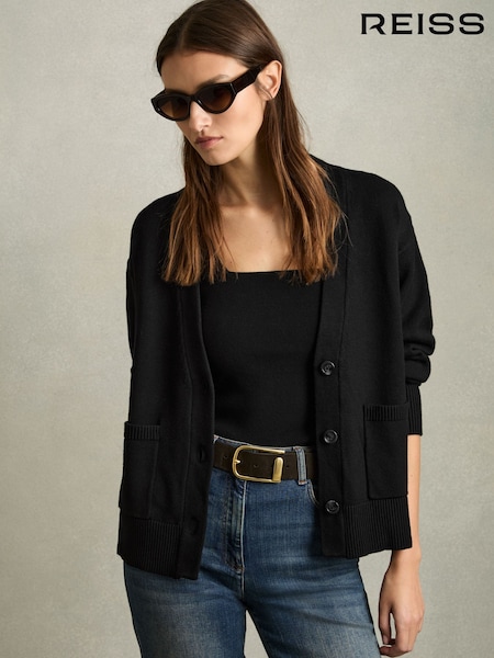 Reiss Black Harper Chunky Knitted Cardigan (AK1777) | £128