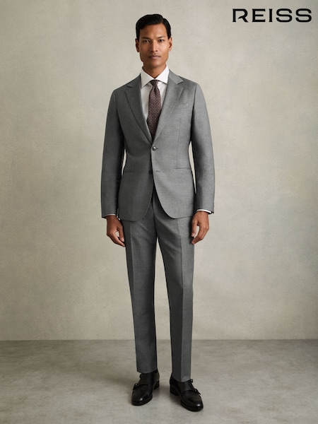 Reiss Grey Aspire Slim-Fit Wool Suit Trousers (AK1779) | £118