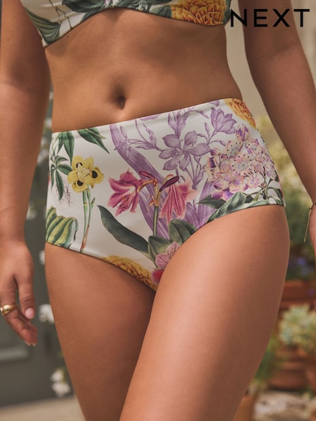 Kew Collection Ecru Cream Floral High Waist Print Bikini Bottoms (AK1903) | £20