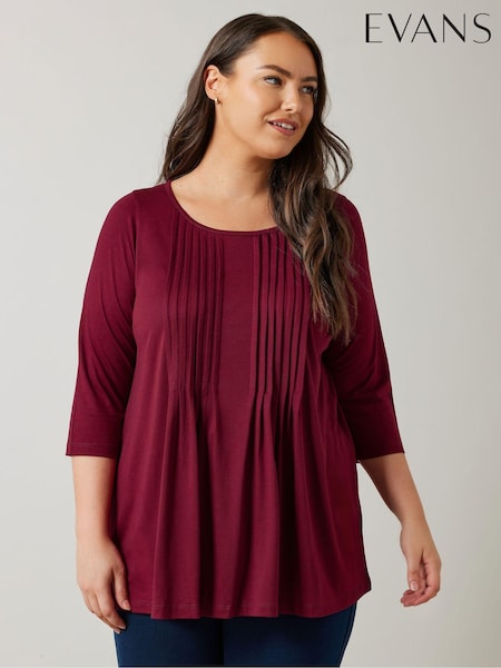 Evans 3/4 Sleeve Pintuck Top (AK1944) | £26