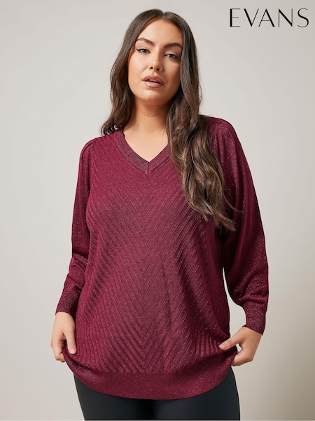Evans Red V-Neck Chevron Metallic Jumper (AK1948) | £36