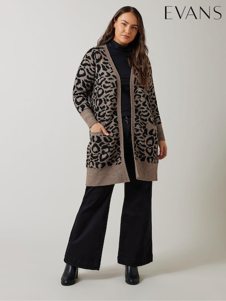 Evans Animal Jaquard Black Cardigan (AK1970) | £47