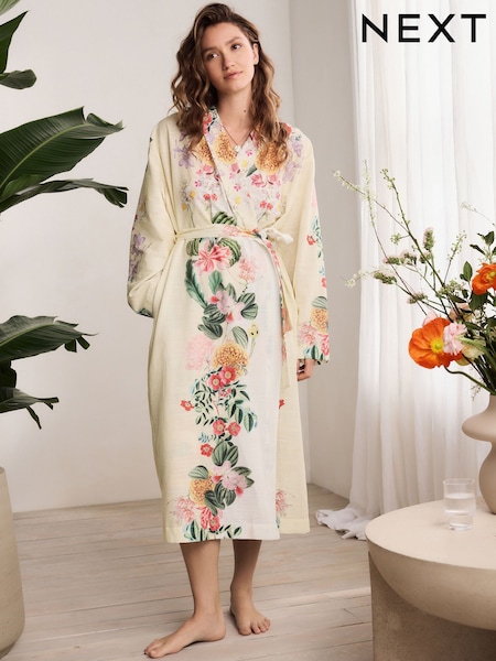 Yellow Floral Kew Collection 100% Cotton Lightweight Dressing Gown (AK2013) | £60