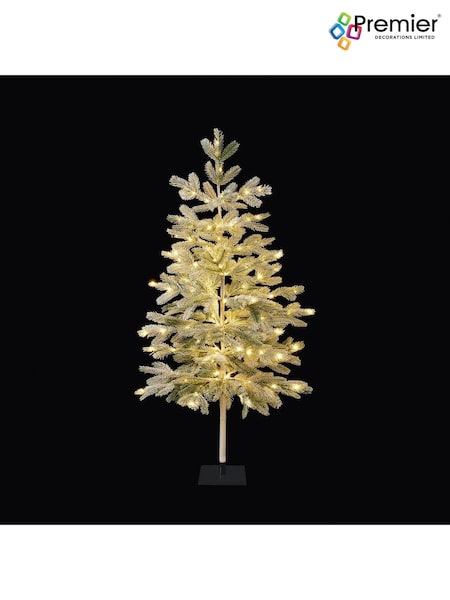 Premier Decorations Ltd Green Snowy Pre Lit Slim 4ft  Christmas Tree with Warm White Lights (AK2015) | £54