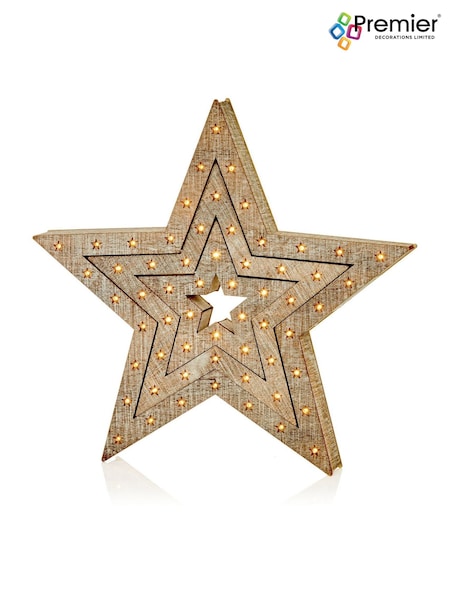 Premier Decorations Ltd Set of 3 Christmas Wood Star with Warm White Lights (AK2031) | £38