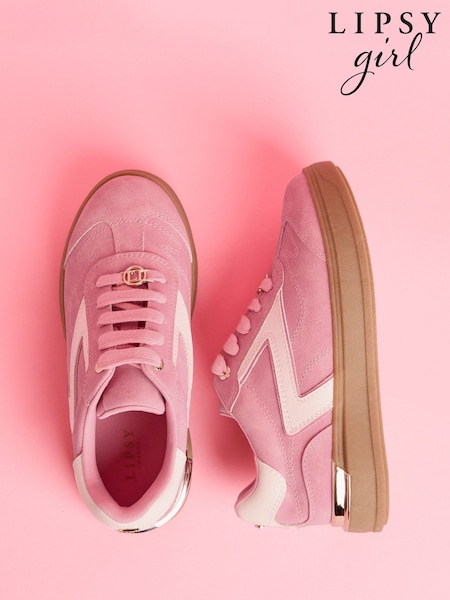 Lipsy Pink Slim Flat Sole Stripe Gum Outsole Trainers (AK2036) | £23 - £27