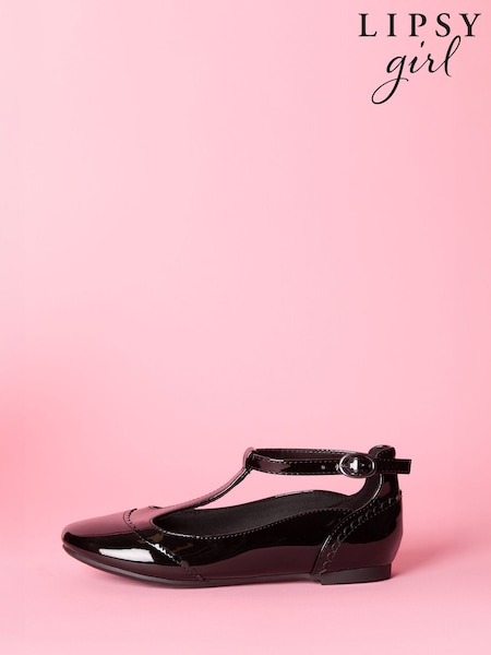 Lipsy Black Slim Sole T Bar Ballerina School Shoes (AK2061) | £22 - £24